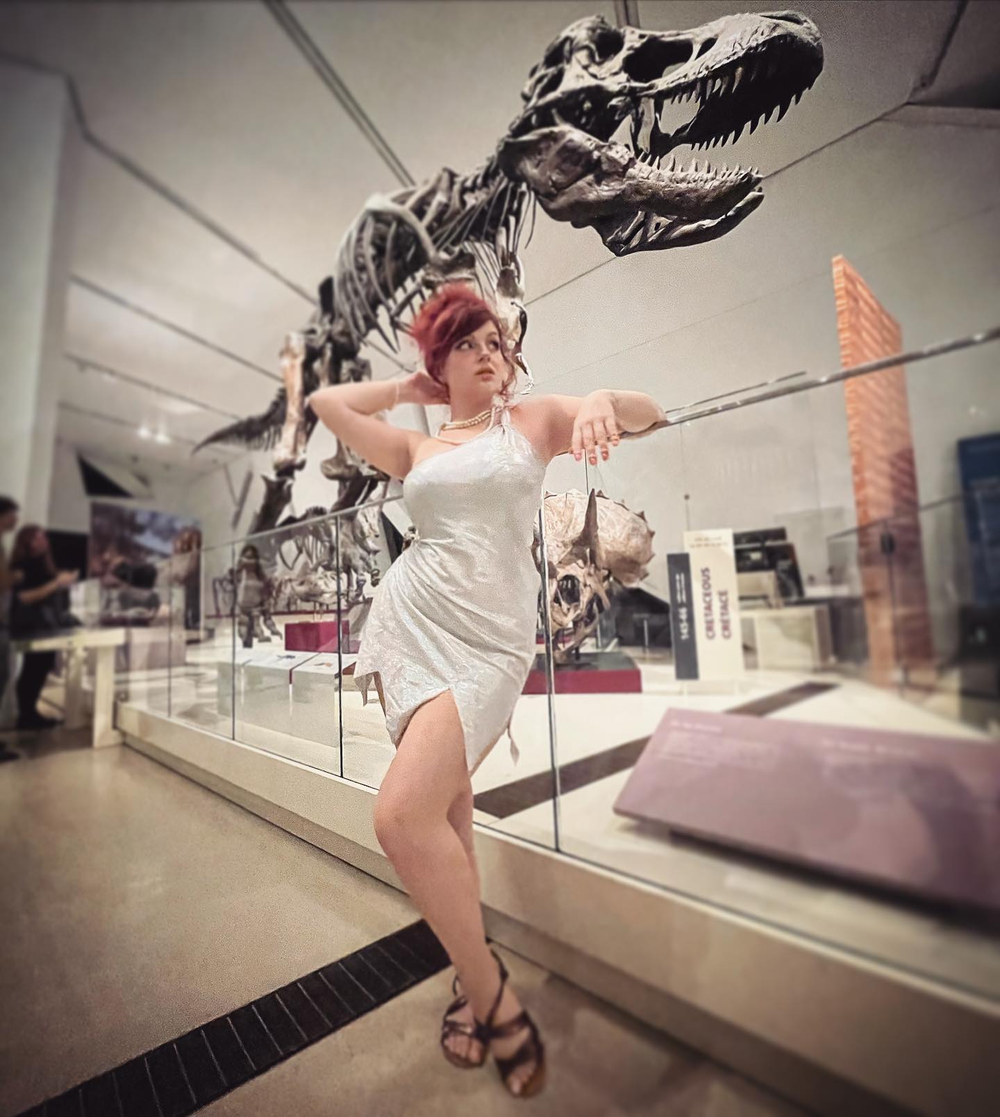 One of my more rarely seen old burlesque acts as Wilma Flintstone was the PERFECT costume for ROM After Dark for Halloween. 🦖 I saw a few Freds and Jurassic Park people too (and some guys who didn’t bother dressing up. Boring.)
Going to post some of these and then a few of the nun and other costumes from this year 😊 
—-
#redhead #WilmaFlintstone #Redherring #RedheadsDoItBetter #hourglassfigure⌛️ #WilmaFlintstoneCostume #TheROM #ROMAfterDark #TyrannosaurusRex #Museum #theflintstones p: @himbheaux