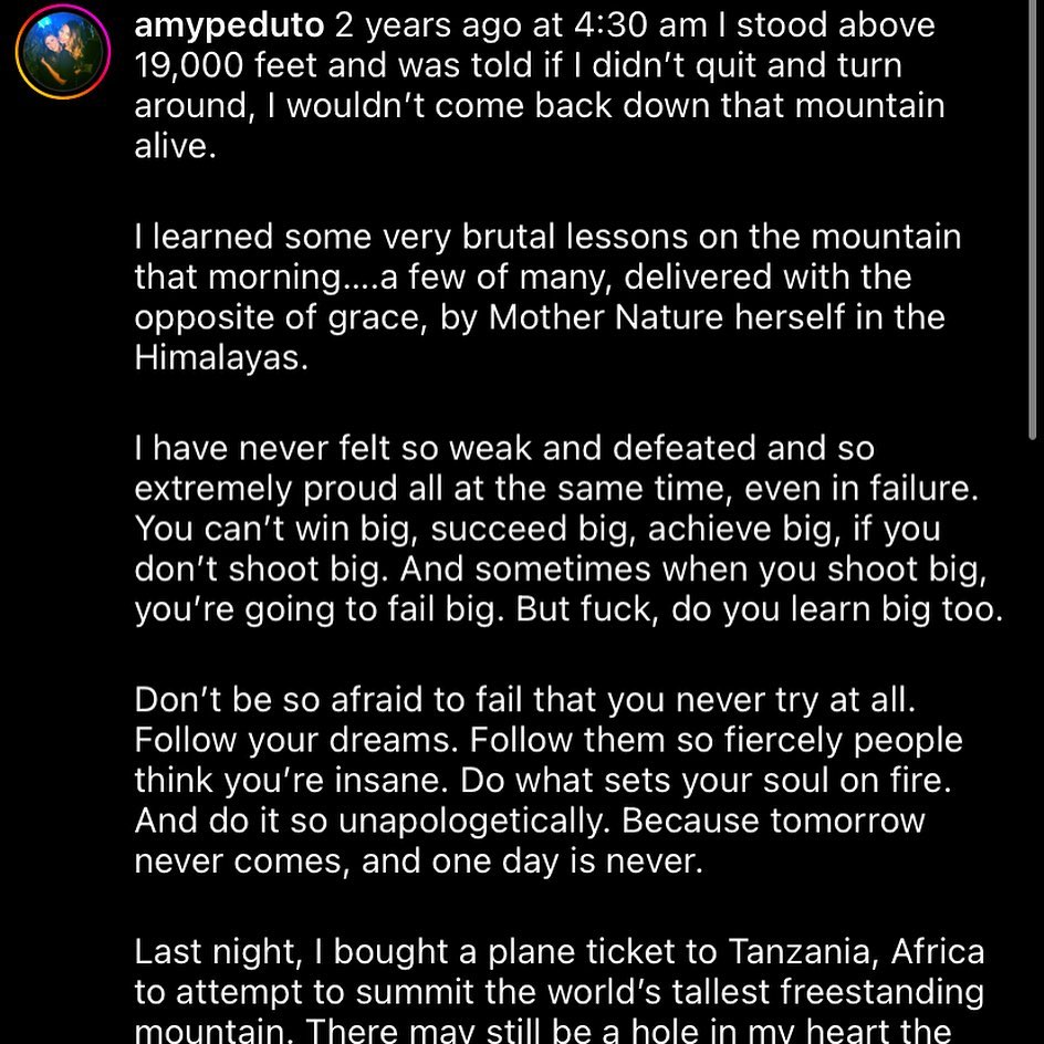 On 11/25/21, the day I bought my plane ticket to Tanzania, I made a post with a goal…It had been 2 years since my attempt to summit Island Peak in Nepal fell short, and I was ready to try again, this time on Kilimanjaro in Africa. That post sparked this small conversation with a friend @tqn_training in the comments. 

A few of us at @charleston_muay_thai had found Mitch’s training programs during Covid quarantine and with nothing else to do, we got after them. We quickly realized this was one crazy mother fucker and his workouts were not only damn near physically impossible, but mentally brutal. I never cursed out a set of dumbbells more times in my life than that month, but that program changed us as people and as a gym. 

After lockdown, myself and @tooletimee trained with Mitch in person at his #MitchSlapped classes (I woke up at 6 am and if you know me, I do NOT wake up early) and he grinded along side us and just the same, it was never not question-your-life-choices hard. He spoke our language. Shut up and do the work. 

Out of the blue one night Mitch’s heart went wild, he was hospitalized and nearly died. A few surgeries and a pace maker later, we had this small but significant conversation. Shocking to us all, He sadly never got his chance, as he passed away a short time later. 

Exactly one year to the day of that  impactful conversation, I stepped foot on the summit of Uhuru Peak, Mt. Kilimanjaro, the goal I set out for on that post. I thought about Mitch a lot over those 9 days. @isysimondet and I had multiple conversations where voices got low and shaky, We had each lost ones that year who had impacted our lives…And then one final time, standing in the dark at 4 am…“For Pat, Flowers, Tristin, and Mitch. Let’s take ‘em up.” You could count the number of sentences we exchanged over those next 6 hours on 2 hands. We were physically with each other, but mentally we spent the day with them. The climb was never not hard, just like his workouts. I wish he was here to see me check this one, and that he got his chance to look death in the eyes on his own accord, but I know he was watching. This one’s for you buddy. Hope I made ya proud. Miss ya dude 🤘🏽