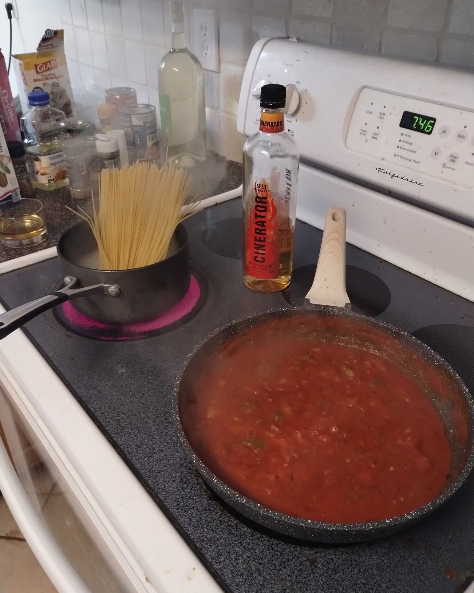 Mark and I making homemade spaghetti 🍝 #secretingredient loll