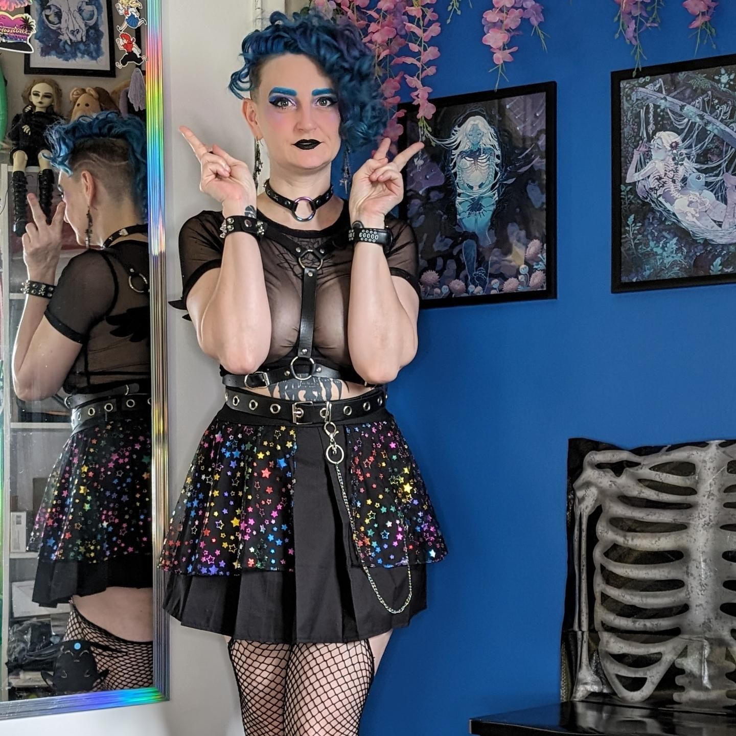 Where are you going this weekend? Those in the know, know where I'll be. 
#bluehair #gothfashion #raveoutfit #graver #fishnets