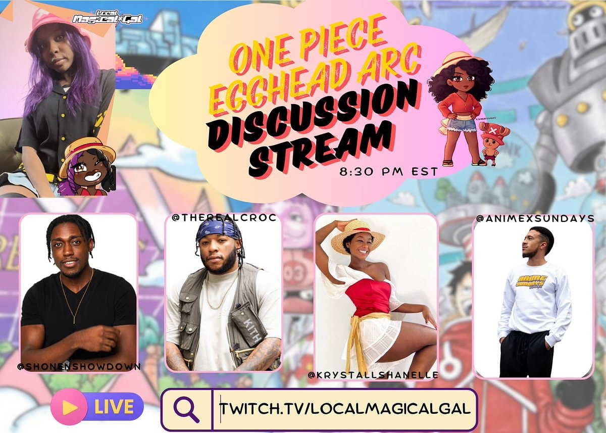 Aightttt Nakama, That long awaited chapter is FINALY OUT! & we now have 60 seconds left before the recording goes off....maybe?👀 🏴‍☠️
•
So I gathered some of my fave OP commentators to pick their brains & chat with me on twitch tonight about all things Egg Head🥚💫
•
TONIGHT ON LIVE TWITCH 8:30pm est
Twitch.tv/localmagicalgal 
•
•
•
•
•
•
•
•
•
#stream #twitch #twitchstream #animestream #onepiece #onepiecemanga #onepieceanime #eggheadarc #egghead #anime #manga #animediscussion #twitchstreamer #twitchaffiliate
