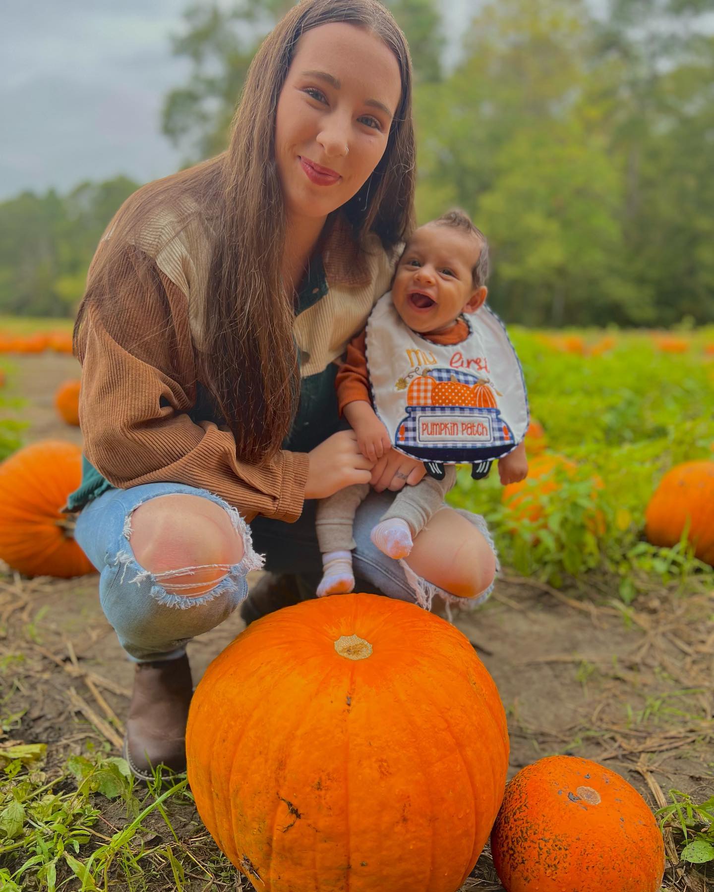 Baby boys first pumpkin patch 🎃how are you already 3 months old! 😍