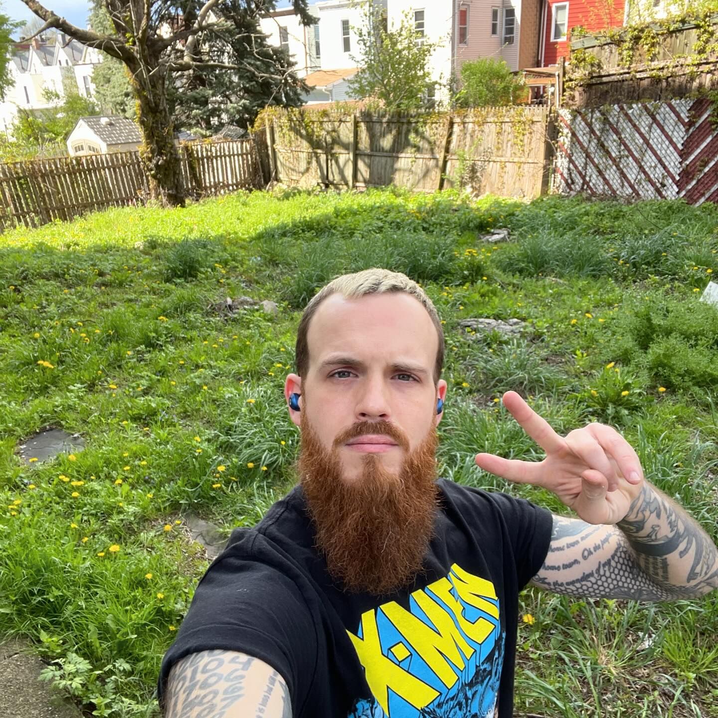 I’ve lived in my building for 9 years and one big RAGERT I have is that I’ve never been able to stick to transforming the surprisingly large backyard to make it a lil cuter and more usable. It’s got a lot of issues that I’ve realized are difficult to tackle solo when you’re also tackling physical BS, BUT I paid a lil visit back there this week to appreciate her as she is right now. Lots of native plants and memories of work I’ve done ❤️ 

1. Derp 🤠 Ask me about my X-Men fanfic character
2. It’s big!
3. Some blooming moss 😍
4. Grass has grown through this window screen, so much so that I couldn’t even lift it up! #natureishealing 
5. Couple years ago some BIG branches fell into the yard so I cleaned them up and made an f-slur I mean bundle of sticks

6. The top layer of basically the whole yard is filled with rocks, tile, old wall pieces, glass, and metal from prior construction inside the building. Even while I’ve lived here I’ve witnessed the VERY STUPID BAD practice of contractors dumping all sorts of debris (🐈‍⬛) while they work, and it was one of the main factors why I’ve given up before. It’s exhausting trying to clean that shit out. 😫 BUT I’ve made several cute piles and increased border security with a lot of larger rocks.

7. My FAVORITE weed (aside from the devil’s lettuce) is #GaliumAparine aka Cleavers or Catchweed and I remember making little Miss America sashes out of them or throwing them at each other when I was a wee one ❤️ and there’s LOTS of it back here! She even caught some trash lol

8. I’ve thought of this tree as a SCOURGE, a dead thing housing wasps that I’d have to call the city to chop down before it collapses. BUT! It’s got some young branches shooting out and #CarolinaCreepers climbing up the trunk, and I remembered, trees are here with us, not against us. And she’s not done being alive! 🌱

9. First #Ladybug of the season 🥰🥰🥰🥰
10. Not sure how well it shows on camera, but there’s also some WILD mounds and unevenness I’m not sure how to tackle without a team, but you can also see some PRIME growing space 😍 

Let’s see if I can make it any better this spring :) 🌸