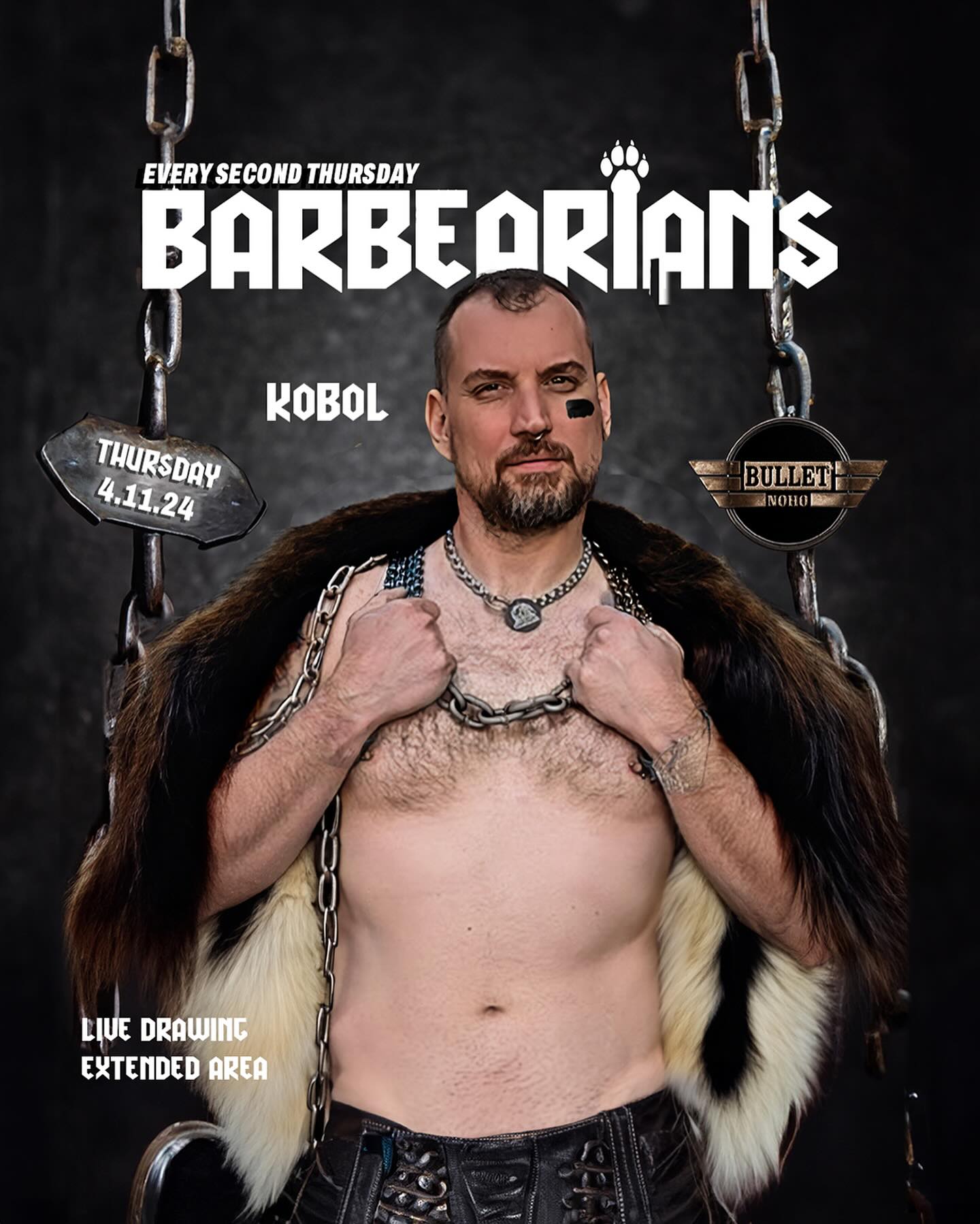 Thursday April 11th the @bar.bear.ians are taking over the @bulletbarla for a savage evening with beats by @dj_dustn , featuring savage gogo dancers @gogozaddy & @hancrossxx , & @thembo_mo , live sketching by @jwkidder and boot- blacking by @pupkobol 
Get your $6 presale tickets including coat check
Door price: $10
#humpevents #barbearians #bulletbarla