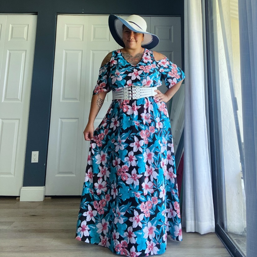 Love this new dress got from my family put a belt and hat with it