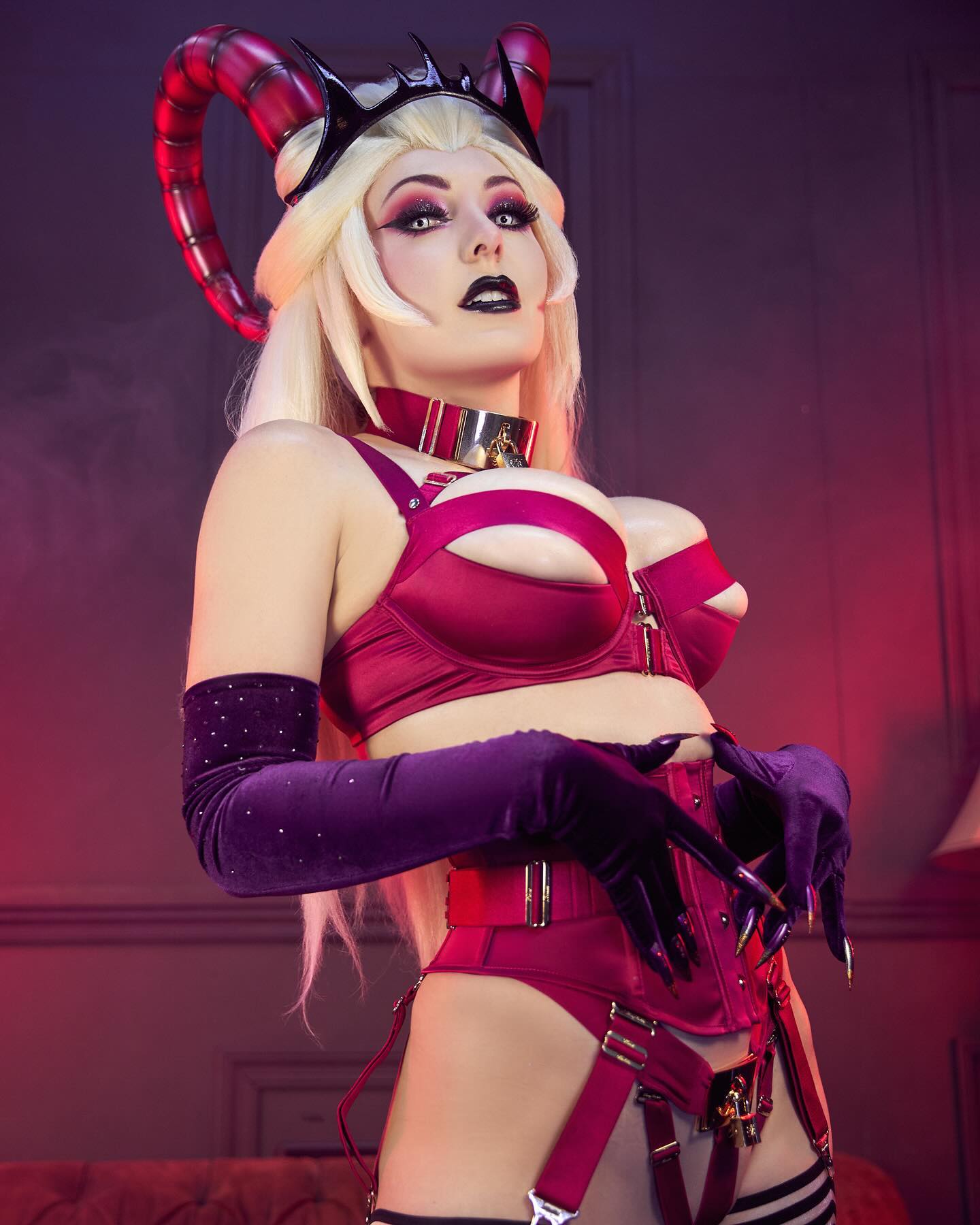 Lilith the Queen of Hell from Hazbin Hotel! Which photo is your favorite! 

👙 @honeybirdette 
Horns and crown @spearmastercosplay 
Printed by @kawaiiqueen ❤️
Photo @kaidozu + @itsrobbiestark