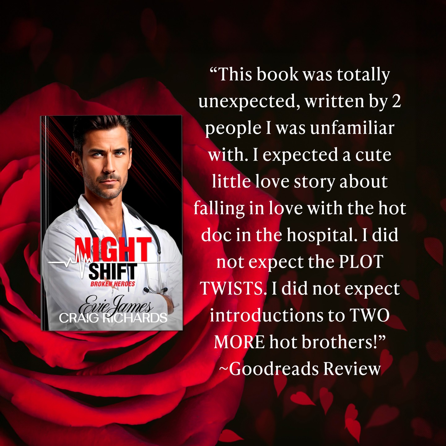 💋do you read and leave reviews?

I love reviewing books I read! It’s so helpful for the authors. Here are some thoughts about Night Shift from readers posting on Goodreads! 😍

aka.craig.richards and I are so happy with the feedback. Thank you for taking the time to review NIGHT SHIFT!

🩺 NIGHT SHIFT is available now on KU and Audiobook! Check out the link in my bio. 🥰

#romancereaders #eviejames #audiobook #nightshift #romance #spicybooks #medicalromance #workplaceromance #bookstagram #bookstagrammer #indieauthor #indiebooks #kindleunlimited