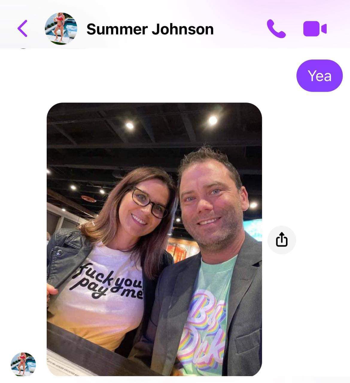If you are friends with Summer Johnson just be aware she uses other people pics in her DMs. She sent a picture of me and my husband to a mutual friend as if it was her picture.  If you are someone who does this 💩.. BE BETTER!!! Any thing to say for yourself Summer?