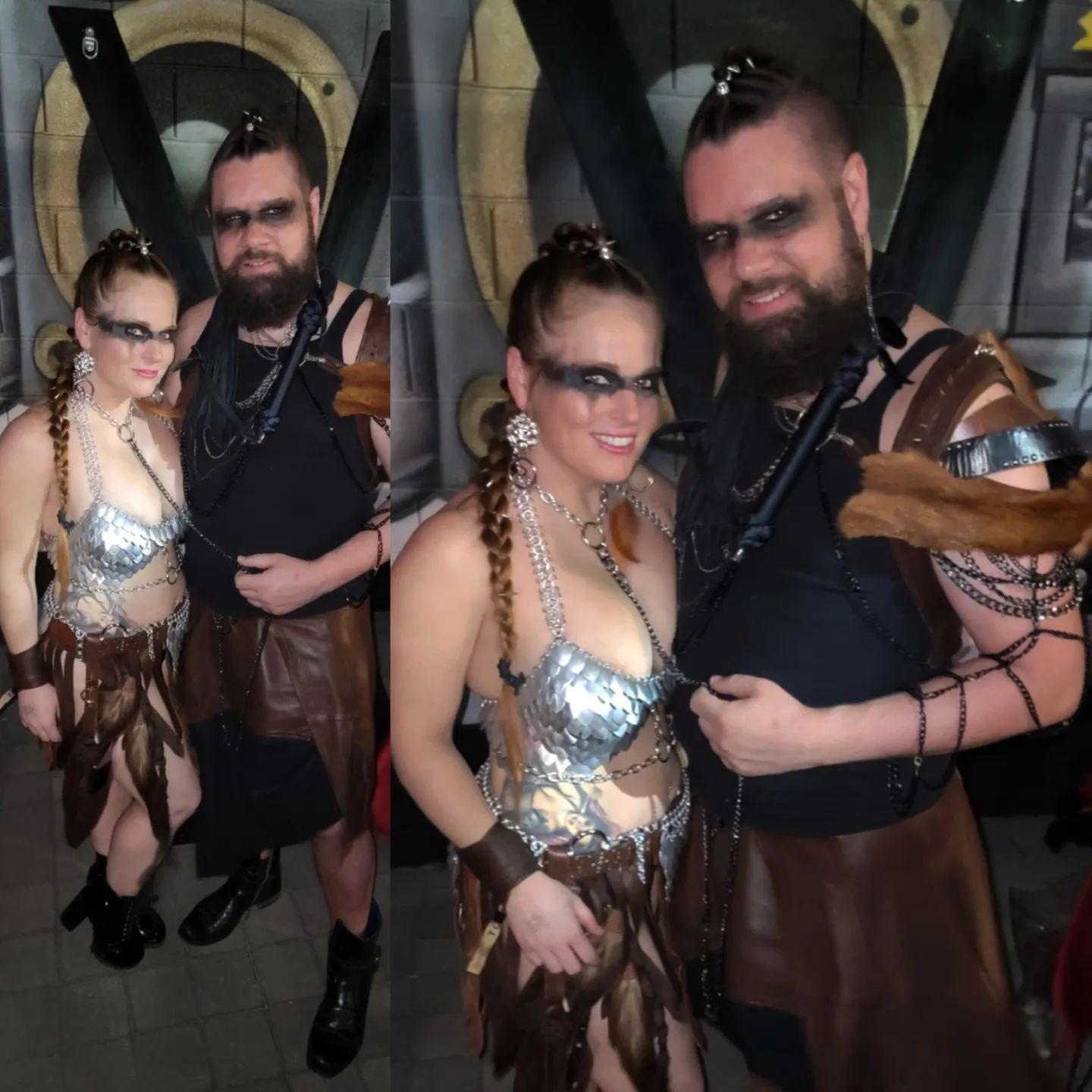 I can't believe these are the ONLY pictures we took the night of #torturegardenlv 
I used my Red Sonja bikini and crafted these costumes up in about 24 hours 😅 while streaming on ePlay

If I was smarter I would have taken video clips of the process to share in a reel 🙈 I pulled apart an old leather jacket, a thrifted fur coat, and some extra belts from our closets then pieced them together with a bunch of chains to make Sir's armored shirt, his kilt, and my skirt. His kilt even has a hidden pocket! 

We completed the look with matching barbarian makeup and spiked mohawks.

Scalemail bikini: @blackmystclothing
Hair spikes and my earrings: @regalrose 

Do you want to see more content sharing my creative process? Let me know! ⬇️⬇️⬇️

@eplay_academy @eplay_official @thechrissyleblanc @torturegardenclub @area15official