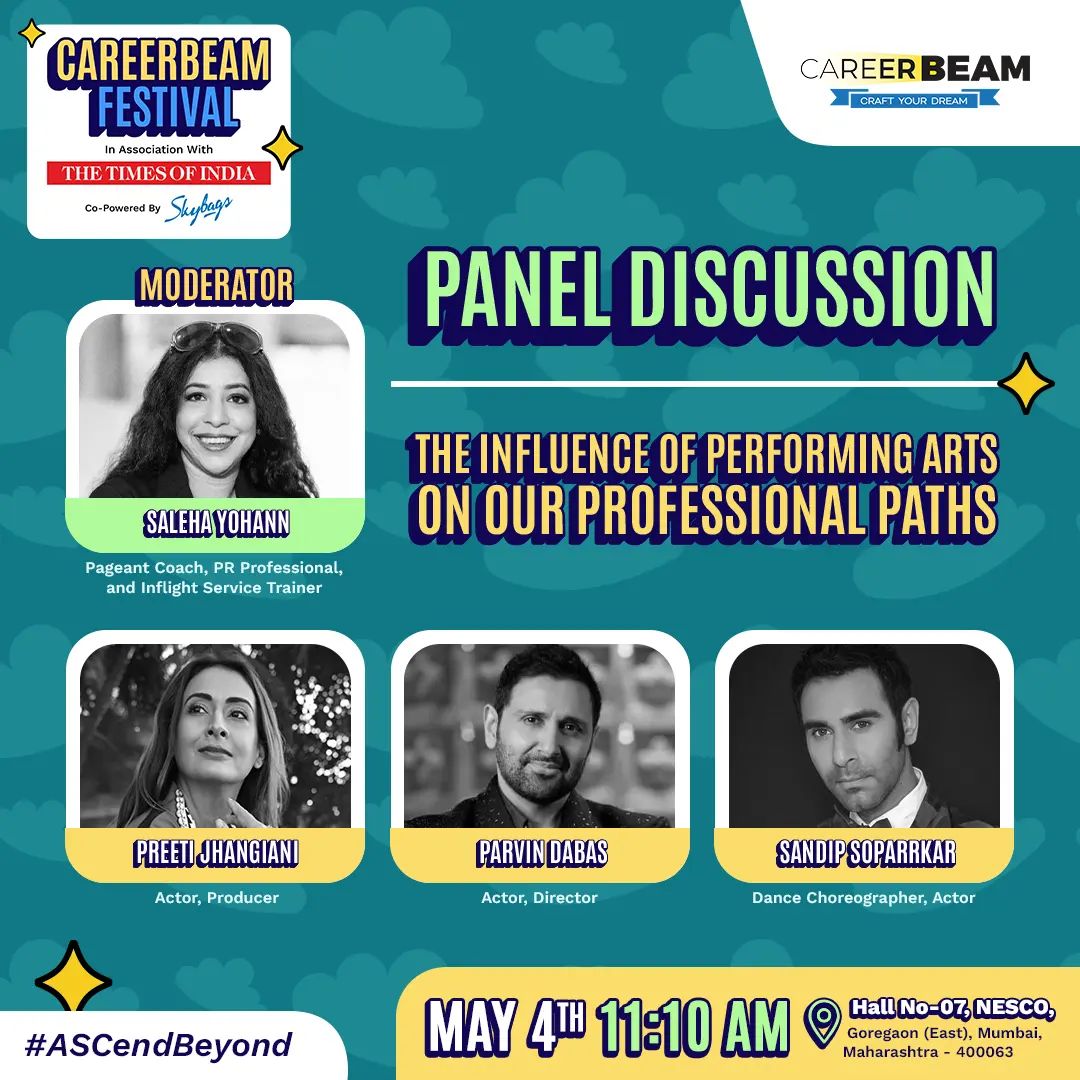 Join the insightful discussion on 'The influence of performing arts on our professional paths' with our esteemed panel of speakers! 🌍✨ 

Join us as these respected voices share their insights, under the guidance of our exceptional moderator. 

Don’t miss this opportunity to learn and grow at the CareerBeam Festival! 🎉 

📆May 4th
🕗11:10 AM

@salehayohann
@jhangianipreeti
@sandip_soparrkar
@dabasparvin

Register now from the link in the bio!

#CareerBeam #DiversityInCareers  #CareerBeamFestival