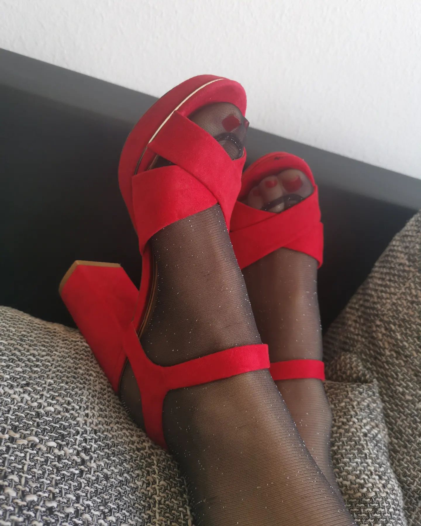 #legslegslegs #highheels #red #homealone #littledirtysecret #legs #pantihose #shinypantihose #lacepanties #feet #lingerie #footfetishnation #foot #legday #model #sexy #legsfordays #nylon #fit #love #fashion #longlegs #girl #beautiful #body #beauty #redsandals #follow #feetfetishworld #feetworship