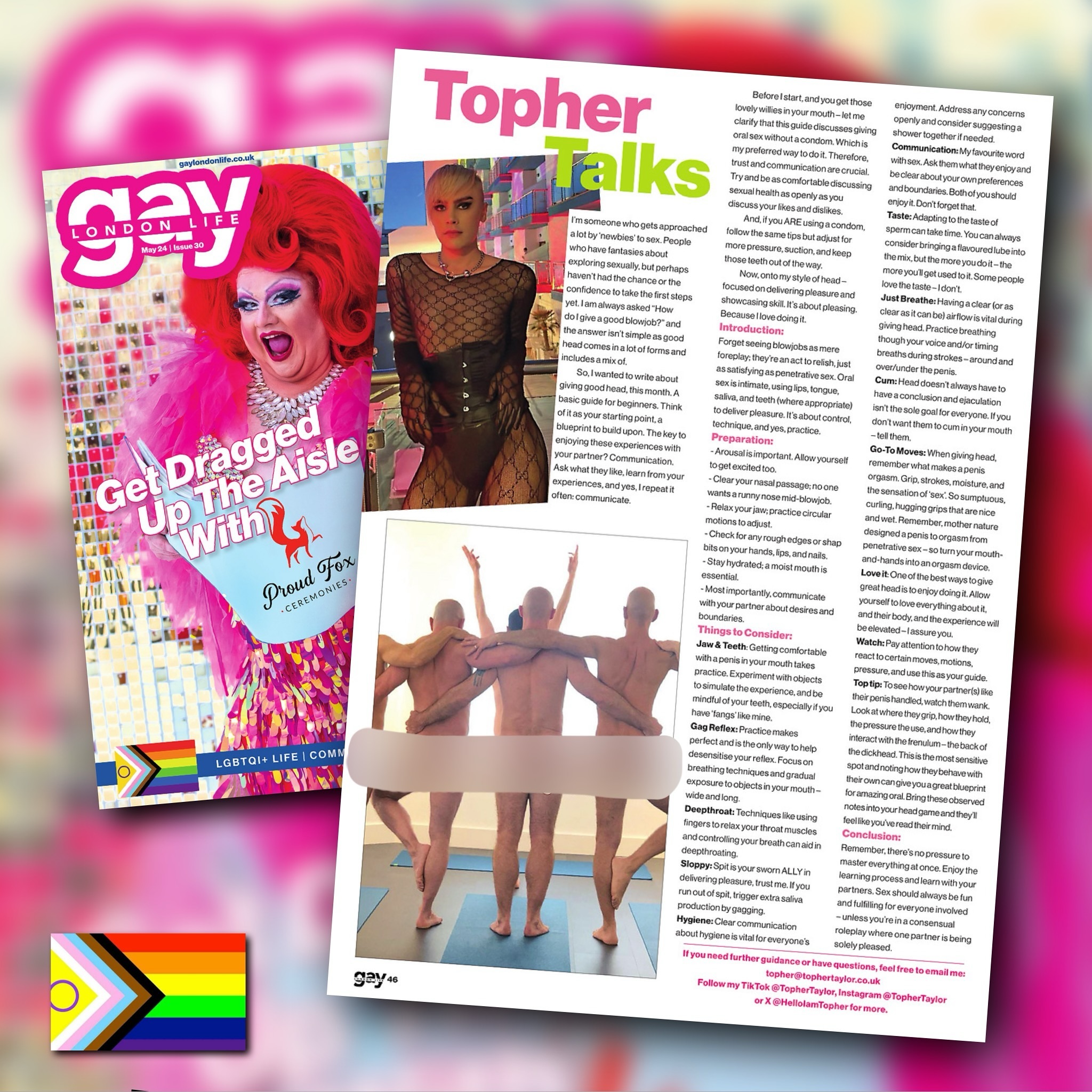🍽️ 🍌 IF YOU LOVE DOING IT - THEY USUALLY FEEL THE LOVE! Dive throat deep into my May column for Gay London Life Magazine 👄 🍆 

Giving beginners tips & starting points for giving great slops. Get ready to please, tantalise, and please with FINESSE! 💋 

#Tips #Tricks #Pleasure #Sexuality #Queer #LGBT