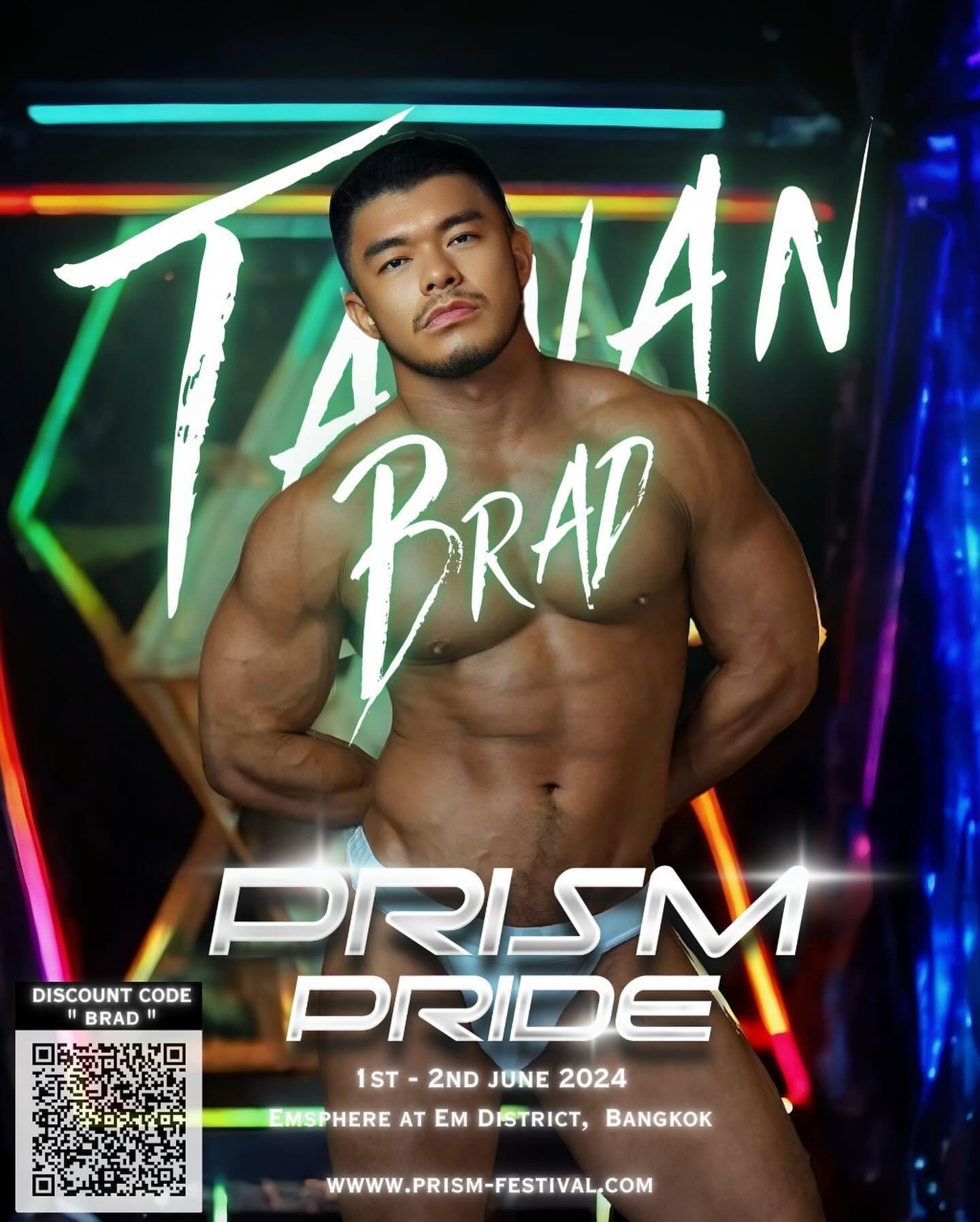 🇹🇭 PRISM PRIDE 2024 

Come join us for PRISM Festival this June 1st and 2nd. I’ll be seeing you guys again in BKK!! Let’s enjoy two hot nights together and get the pride month started!! 

Scan my QR code to get 10% discount on your tickets!
สามารถรับส่วนลด 10% ด้วย QR code ของฉันค่ะ!
私のQRコードを利用すれば10%割引されます！
掃瞄QR code購票立即享票價9折優惠！
제 포스터에 있는 QR코드로 티켓을 구매하시면 10% 할인을 받으 실 수 있습니다！

6/1-6/2 我們曼谷Gay Pride見！（跟今年潑水GC同一個場地）

Can’t wait to see you guys!! 🩶🙌🏾