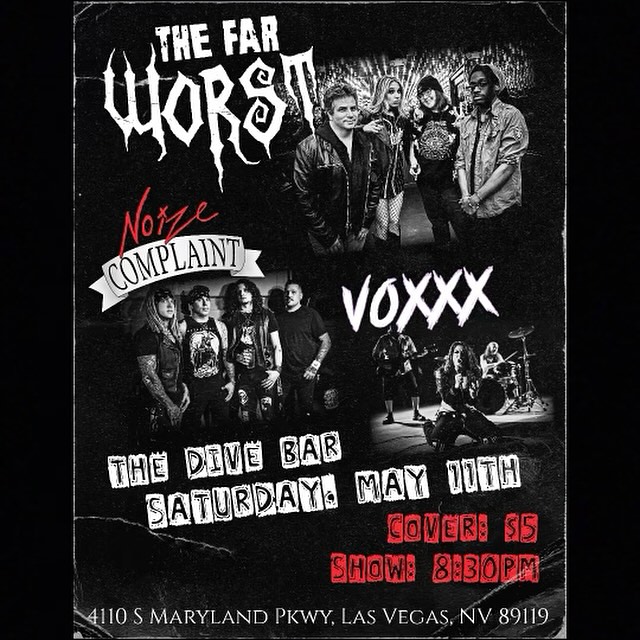 Coming up NEXT!! MAY 11th @the_dive_lv with our friends @thefarworst and @officialnoizecomplaint , show starts at 8:30 so don’t be late! We’re up first!! 🖤😈🖤 See you soon 🔥🤘🔥

@ashighasvictoria_ @v_o_x_x_x @stonerdudeart @jasoncguitar #Fritz @breeebees @jake.bruen 
#vegasbaby #divebar #rock #originalmusic #livemusic #upandcomingartists #localartist #vegasafterdark #voxxx #victoriavoxxx
