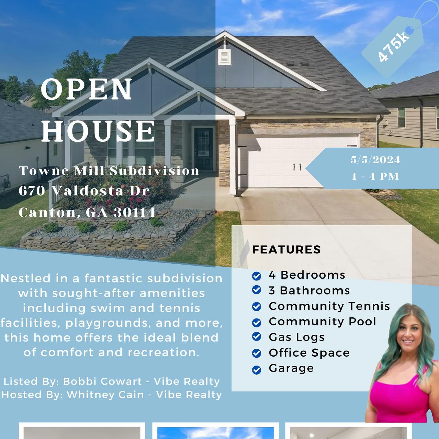 Don’t forget! I’m hosting an open house TOMORROW in Towne Mill Subdivision in Canton, GA. Swipe ➡️ for more info. Margaritas on me 🪅 for Cinco de Mayo 🤗 

Whitney Cain | Realtor®️
📱 770-874-7814
📧 Whitney.cain@viberealtyga.com

#thesaltyrealtor  #mermaidrealtor #turquoisehairedrealtor 
#realestate #realestateagent #acworthga #realestatelife #realtor #realtorlife #realtor® #realtorsofig #realtors #home #homesweethome #homedesign #interior #interiordesignideas #garealtor #garealestateagent #atl #atlanta #atlantarealtor #atlantarealtors #atlantarealtorlife #atlantarealestate